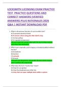 LOCKSMITH LICENSING EXAM PRACTICE  TEST  PRACTICE QUESTIONS AND  CORRECT ANSWERS &lpar;VERIFIED  ANSWERS&rpar; PLUS RATIONALES 2026  Q&A &vert; INSTANT DOWNLOAD PDF 