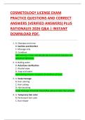 COSMETOLOGY LICENSE EXAM   PRACTICE QUESTIONS AND CORRECT  ANSWERS &lpar;VERIFIED ANSWERS&rpar; PLUS  RATIONALES 2026 Q&A &vert; INSTANT  DOWNLOAD PDF&period;