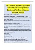 AWS Certified Solutions Architect &ndash;  Associate 2025 Exam &vert; Verified  Questions With Correct Answers  &lpar;Updated Version&rpar;