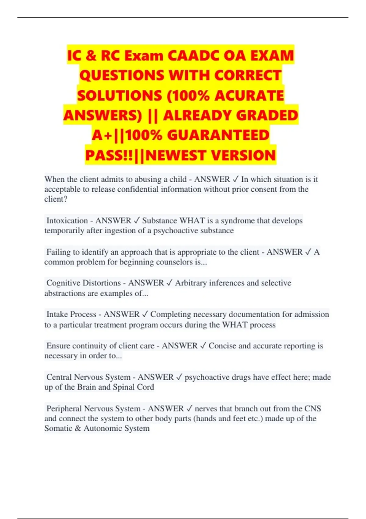 IC & RC Exam CAADC OA EXAM QUESTIONS WITH CORRECT SOLUTIONS (100% ...