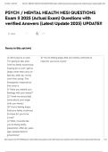 PSYCH &sol; MENTAL HEALTH HESI QUESTIONS Exam &vert;&vert; 2025 &lpar;Actual Exam&rpar; Questions with verified Answers &lpar;Latest Update 2025&rpar; UPDATE&excl;&excl;