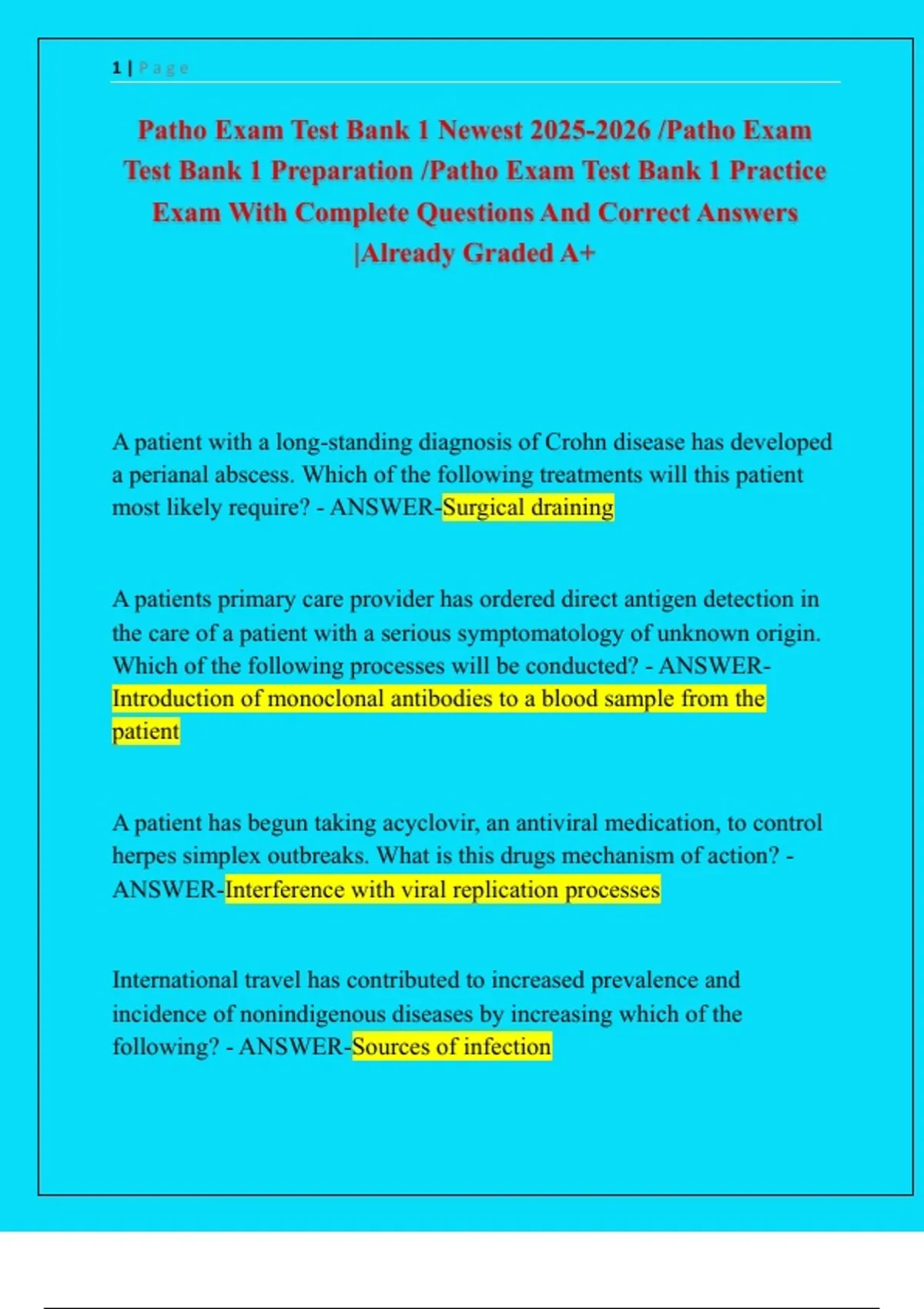 Patho Exam Test Bank 1 Newest /Patho Exam Test Bank 1 Preparation ...
