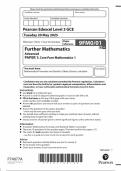 2025 Pearson Edexcel A Level Further Mathematics Paper 1 &lpar;9FM0&sol;01&colon; Core Pure Mathematics 1&rpar;