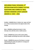 EXPLORING PUBLIC SPEAKING &comma;4TH EDITION EXAM WITH CORRECT ACTUAL QUESTIONS AND CORRECTLY WELL DEFINED ANSWERS LATEST ALREADY GRADED A&plus; 2025 &ndash; 2026