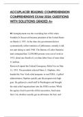 ACCUPLACER READING COMPREHENSION COMPREHENSIVE EXAM 2026 QUESTIONS WITH SOLUTIONS GRADED A&plus;