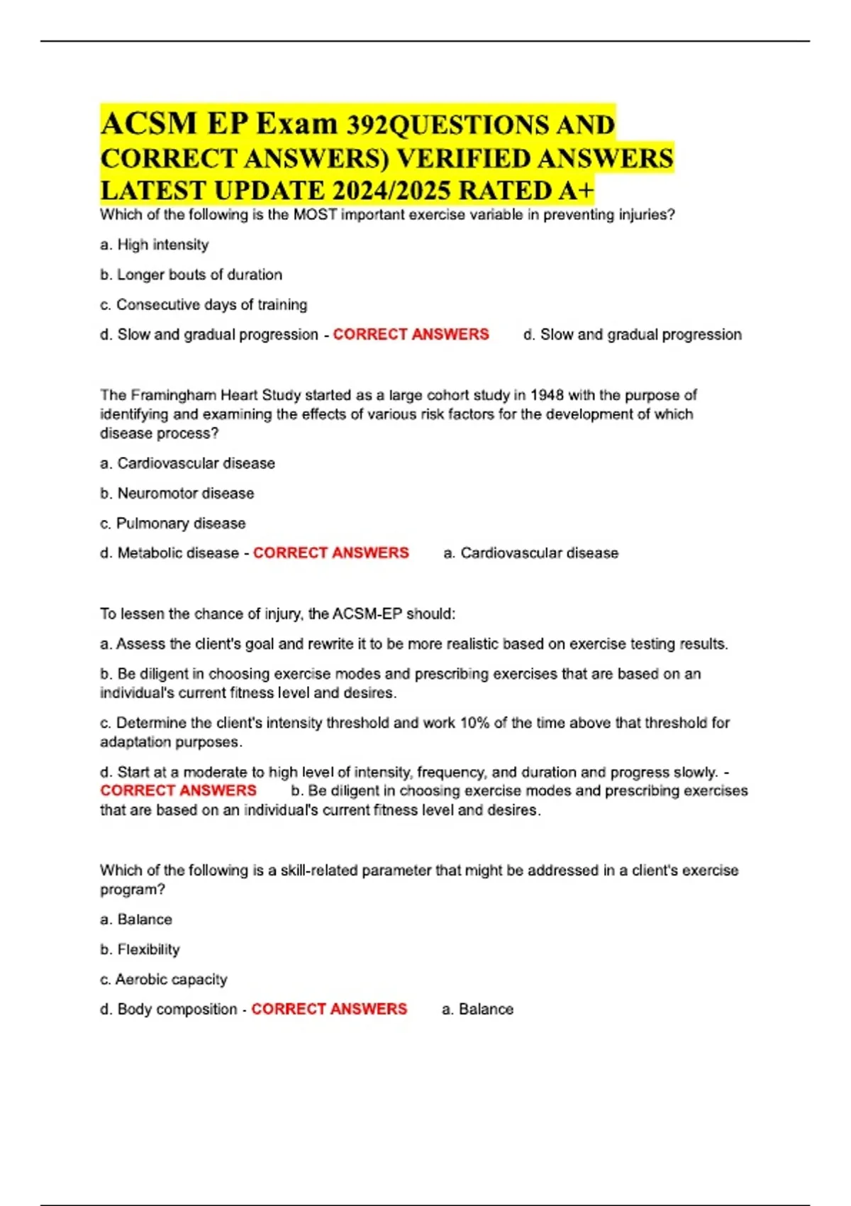 Ep Study Guide ACSM Exercise Physiologist (EP) Exam Study Guide: Questions and ...