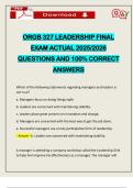 ORGB 327 LEADERSHIP FINAL EXAM ACTUAL 2025&sol;2026 QUESTIONS AND 100&percnt; CORRECT ANSWERS