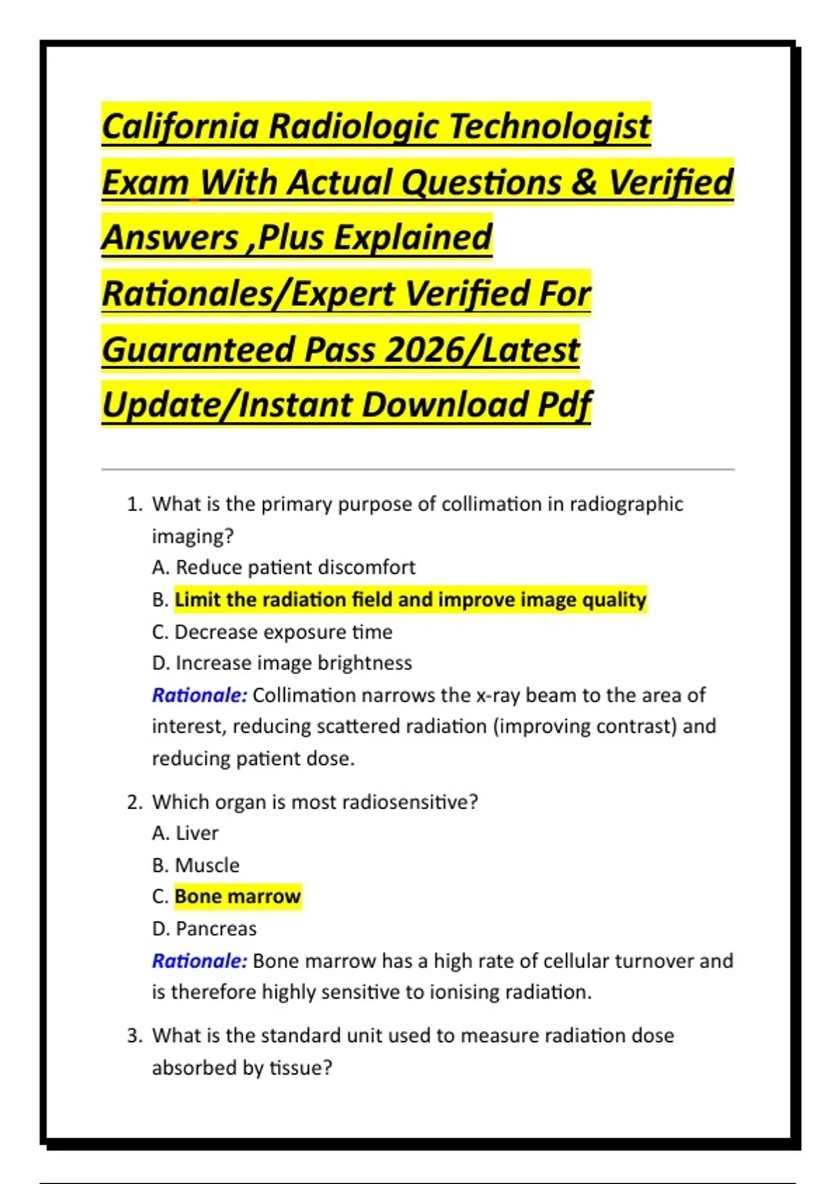 Radiologic Technologist Notes.pdf California Radiologic Technologist Exam With Actual Questions ...