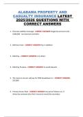 ALABAMA PROPERTY AND CASUALTY INSURANCE LATEST 2025&sol;2026 QUESTIONS WITH CORRECT ANSWERS