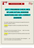 UNIT 7 PROGRESS CHECK&colon; MCQ AP LANG ACTUAL 2025&sol;2026 QUESTIONS AND 100&percnt; CORRECT ANSWERS