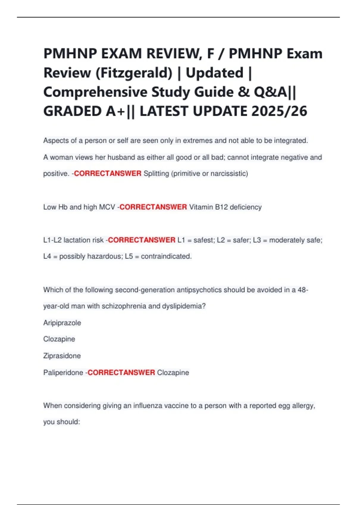 PMHNP EXAM REVIEW, F / PMHNP Exam Review (Fitzgerald) | Updated ...