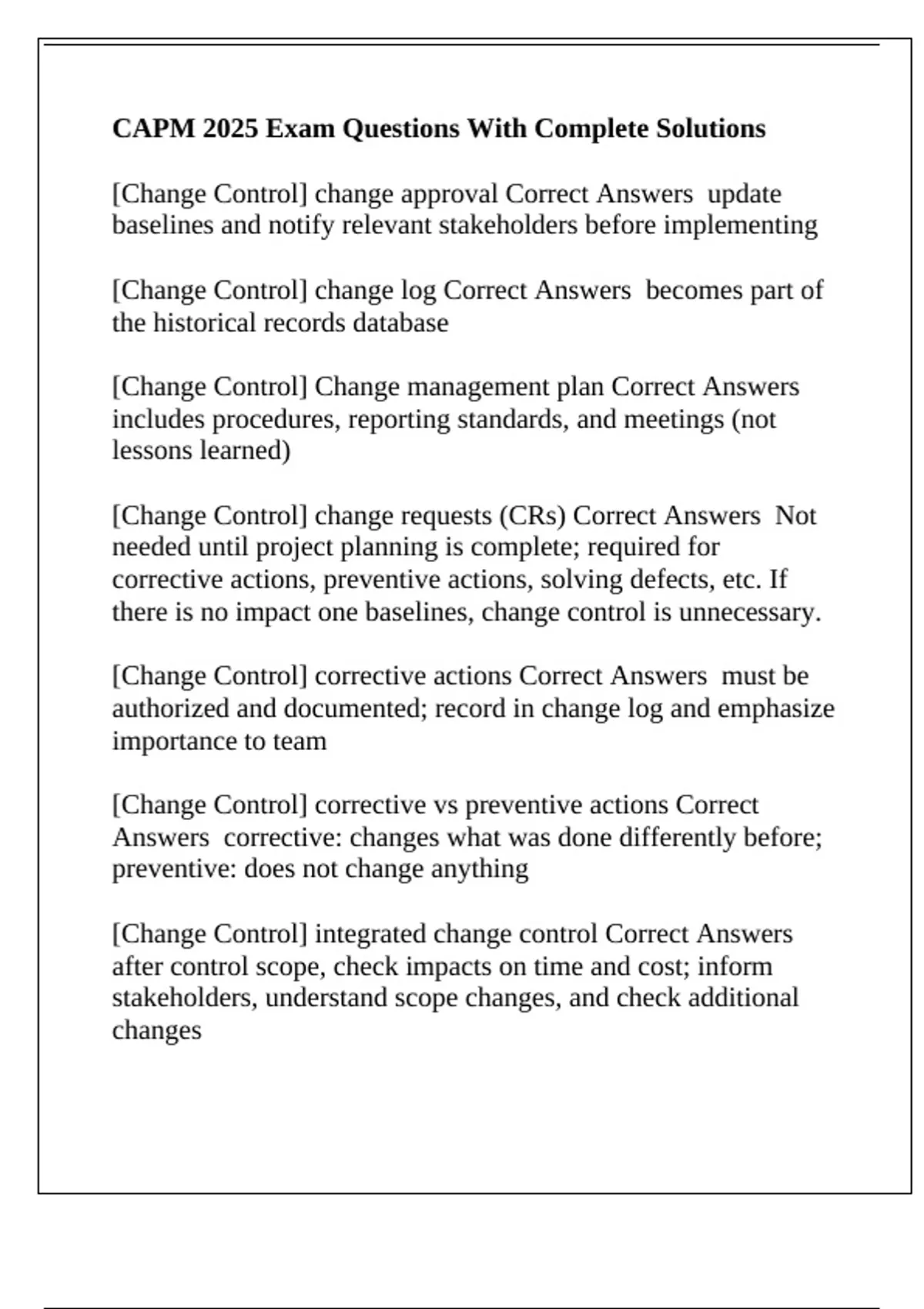CAPM 2025 Exam Questions With Complete Solutions - CAPM 2025 - Stuvia US