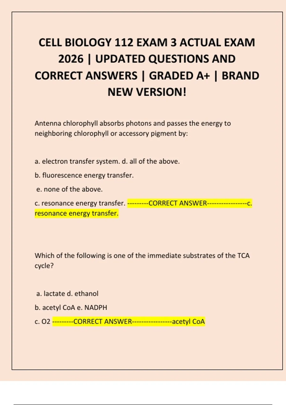 CELL BIOLOGY 112 EXAM 3 ACTUAL EXAM 2026 | UPDATED QUESTIONS AND ...