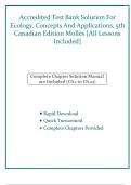 Ecology&colon; Concepts and Applications &lpar;5th Canadian Edition&comma; Molles&rpar; &ndash; Accredited Test Bank & Complete Solution Manual &lpar;Chapters 1&ndash;22&rpar;