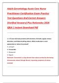 Adult-Gerontology Acute Care Nurse  Practitioner Certification Exam Practice  Test Questions And Correct Answers  &lpar;Verified Answers&rpar; Plus Rationales 2026  Q&A &vert; Instant Download Pdf