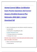 Animal Control Officer Certification  Exam Practice Questions And Correct  Answers &lpar;Verified Answers&rpar; Plus  Rationales 2026 Q&A &vert; Instant  Download Pdf