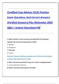 Certified Crop Advisor &lpar;CCA&rpar; Practice  Exam Questions And Correct Answers  &lpar;Verified Answers&rpar; Plus Rationales 2026  Q&A &vert; Instant Download Pdf 