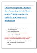 Certified Fire Inspector II Certification  Exam Practice Questions And Correct  Answers &lpar;Verified Answers&rpar; Plus  Rationales 2026 Q&A &vert; Instant  Download Pdf 