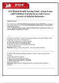 ATI Mental Health Nursing Final  Actual Exam  &lpar;2025 Edition&rpar; Full Questions with Correct  Answers & Detailed Rationales 