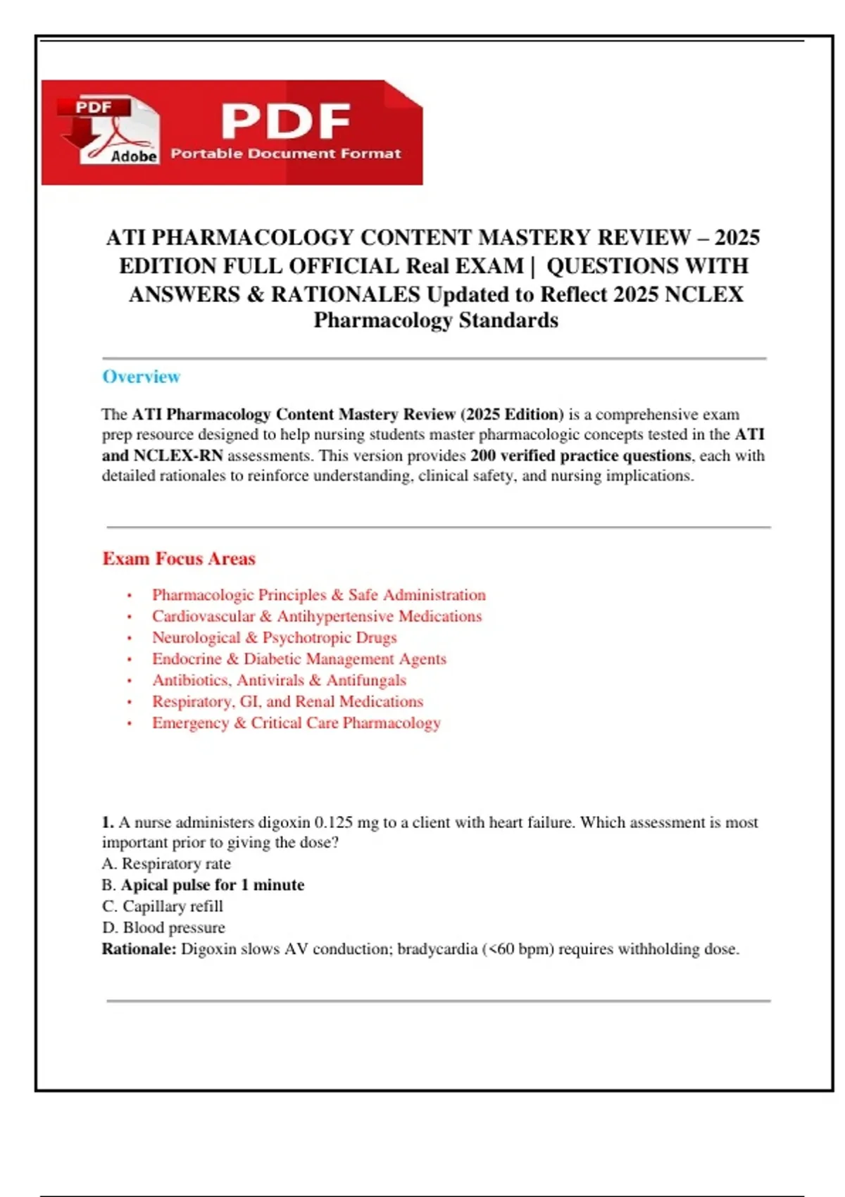 ATI PHARMACOLOGY CONTENT MASTERY REVIEW – 2025 EDITION FULL OFFICIAL ...