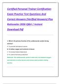 Certified Personal Trainer Certification  Exam Practice Test Questions And  Correct Answers &lpar;Verified Answers&rpar; Plus  Rationales 2026 Q&A &vert; Instant  Download Pdf 