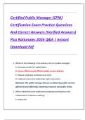 Certified Public Manager &lpar;CPM&rpar;  Certification Exam Practice Questions  And Correct Answers &lpar;Verified Answers&rpar;  Plus Rationales 2026 Q&A &vert; Instant  Download Pdf