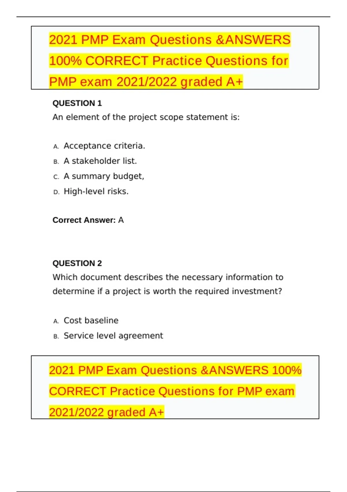 PMP Exam Questions & Practice Test Bank | Verified 2025–2026 Complete ...