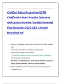 Certified Safety Professional &lpar;CSP&rpar;  Certification Exam Practice Questions  And Correct Answers &lpar;Verified Answers&rpar;  Plus Rationales 2026 Q&A &vert; Instant  Download Pdf