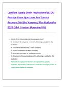 Certified Supply Chain Professional &lpar;CSCP&rpar;  Practice Exam Questions And Correct  Answers &lpar;Verified Answers&rpar; Plus Rationales  2026 Q&A &vert; Instant Download Pdf 