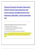Chartered Property Casualty Underwriter  &lpar;CPCU&reg;&rpar; Practice Exam Questions And  Correct Answers &lpar;Verified Answers&rpar; Plus  Rationales 2026 Q&A &vert; Instant Download  Pdf
