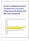CompTIA A&plus; Certification Exam Practice  Test Questions And Correct Answers  &lpar;Verified Answers&rpar; Plus Rationales 2026  Q&A &vert; Instant Download Pdf
