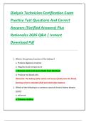 Dialysis Technician Certification Exam  Practice Test Questions And Correct  Answers &lpar;Verified Answers&rpar; Plus  Rationales 2026 Q&A &vert; Instant  Download Pdf 