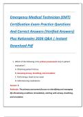 Emergency Medical Technician &lpar;EMT&rpar;  Certification Exam Practice Questions  And Correct Answers &lpar;Verified Answers&rpar;  Plus Rationales 2026 Q&A &vert; Instant  Download Pdf