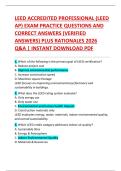 LEED ACCREDITED PROFESSIONAL &lpar;LEED  AP&rpar; EXAM PRACTICE QUESTIONS AND  CORRECT ANSWERS &lpar;VERIFIED  ANSWERS&rpar; PLUS RATIONALES 2026  Q&A &vert; INSTANT DOWNLOAD PDF 