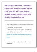 FAA Repairman Certificate &ndash; Light-Sport  Aircraft &lpar;LSA&rpar; Inspection &ndash; Glider Practice  Exam Questions And Correct Answers  &lpar;Verified Answers&rpar; Plus Rationales 2026  Q&A &vert; Instant Download Pdf 