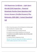 FAA Repairman Certificate &ndash; Light-Sport  Aircraft &lpar;LSA&rpar; Inspection &ndash; Powered  Parachute Practice Exam Questions And  Correct Answers &lpar;Verified Answers&rpar; Plus  Rationales 2026 Q&A &vert; Instant Download  Pdf