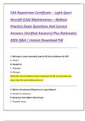 FAA Repairman Certificate &ndash; Light-Sport  Aircraft &lpar;LSA&rpar; Maintenance &ndash; Balloon  Practice Exam Questions And Correct  Answers &lpar;Verified Answers&rpar; Plus Rationales  2026 Q&A &vert; Instant Download Pdf