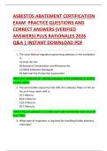 ASBESTOS ABATEMENT CERTIFICATION  EXAM  PRACTICE QUESTIONS AND  CORRECT ANSWERS &lpar;VERIFIED  ANSWERS&rpar; PLUS RATIONALES 2026  Q&A &vert; INSTANT DOWNLOAD PDF 