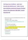 FAA Repairman Certificate &ndash; Light-Sport  Aircraft &lpar;LSA&rpar; Maintenance &ndash; Glider Practice  Exam Questions And Correct Answers &lpar;Verified  Answers&rpar; Plus Rationales 2026 Q&A &vert; Instant  Download Pdf
