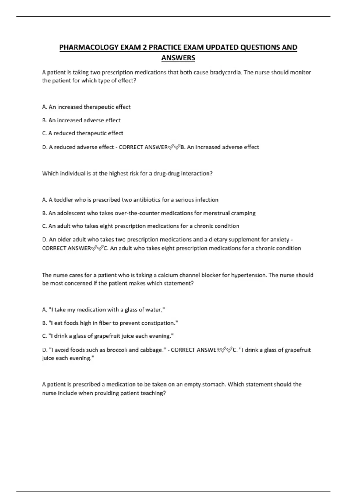 PHARMACOLOGY EXAM 2 PRACTICE EXAM UPDATED QUESTIONS AND ANSWERS ...