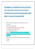 Firefighter I Certification Exam Practice  Test Questions And Correct Answers  &lpar;Verified Answers&rpar; Plus Rationales 2026  Q&A &vert; Instant Download Pdf