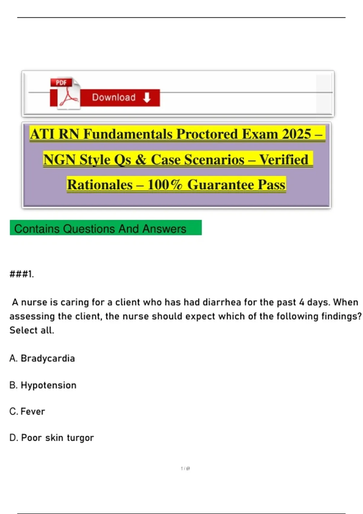 ATI RN Fundamentals Proctored Exam 2025 – NGN Style Qs & Case Scenarios ...