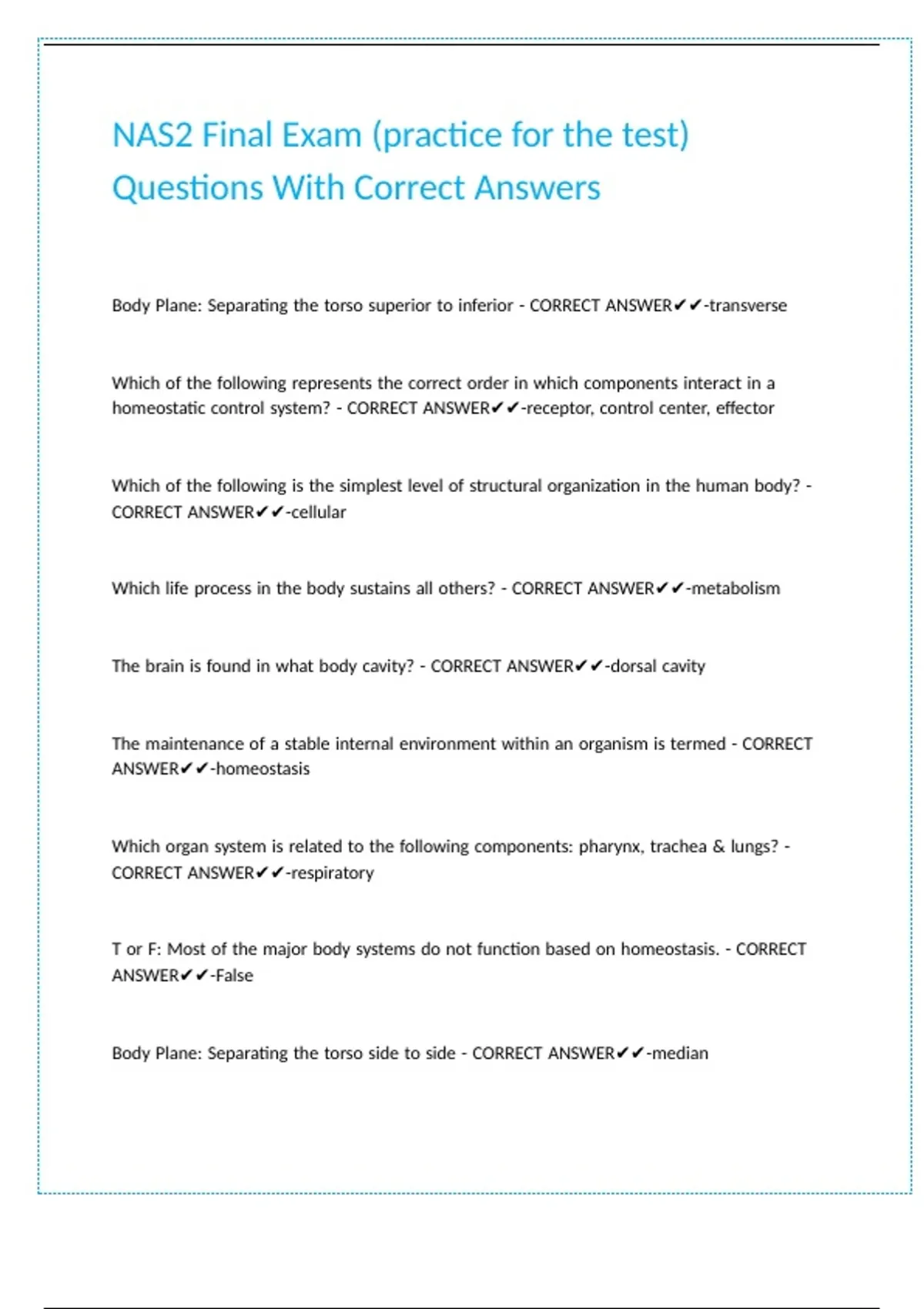 NAS2 Final Exam (practice for the test) Questions With Correct Answers ...