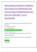 Heavy Equipment Operator Certification  Exam Practice Test 100 Questions And  Correct Answers &lpar;Verified Answers&rpar; Plus  Rationales 2026 Q&A &vert; Instant  Download Pdf