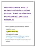 Industrial Maintenance Technician  Certification Exam Practice Questions  And Correct Answers &lpar;Verified Answers&rpar;  Plus Rationales 2026 Q&A &vert; Instant  Download Pdf 