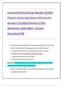 Licensed Clinical Social Worker &lpar;LCSW&rpar;  Practice Exam Questions And Correct  Answers &lpar;Verified Answers&rpar; Plus  Rationales 2026 Q&A &vert; Instant  Download Pdf