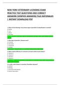NEW YORK VETERINARY LICENSING EXAM PRACTICE TEST QUESTIONS AND CORRECT ANSWERS
