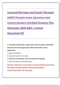Licensed Marriage and Family Therapist  &lpar;LMFT&rpar; Practice Exam Questions And  Correct Answers &lpar;Verified Answers&rpar; Plus  Rationales 2026 Q&A &vert; Instant  Download Pdf
