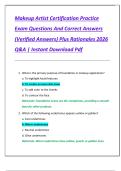 Makeup Artist Certification Practice  Exam Questions And Correct Answers  &lpar;Verified Answers&rpar; Plus Rationales 2026  Q&A &vert; Instant Download Pdf