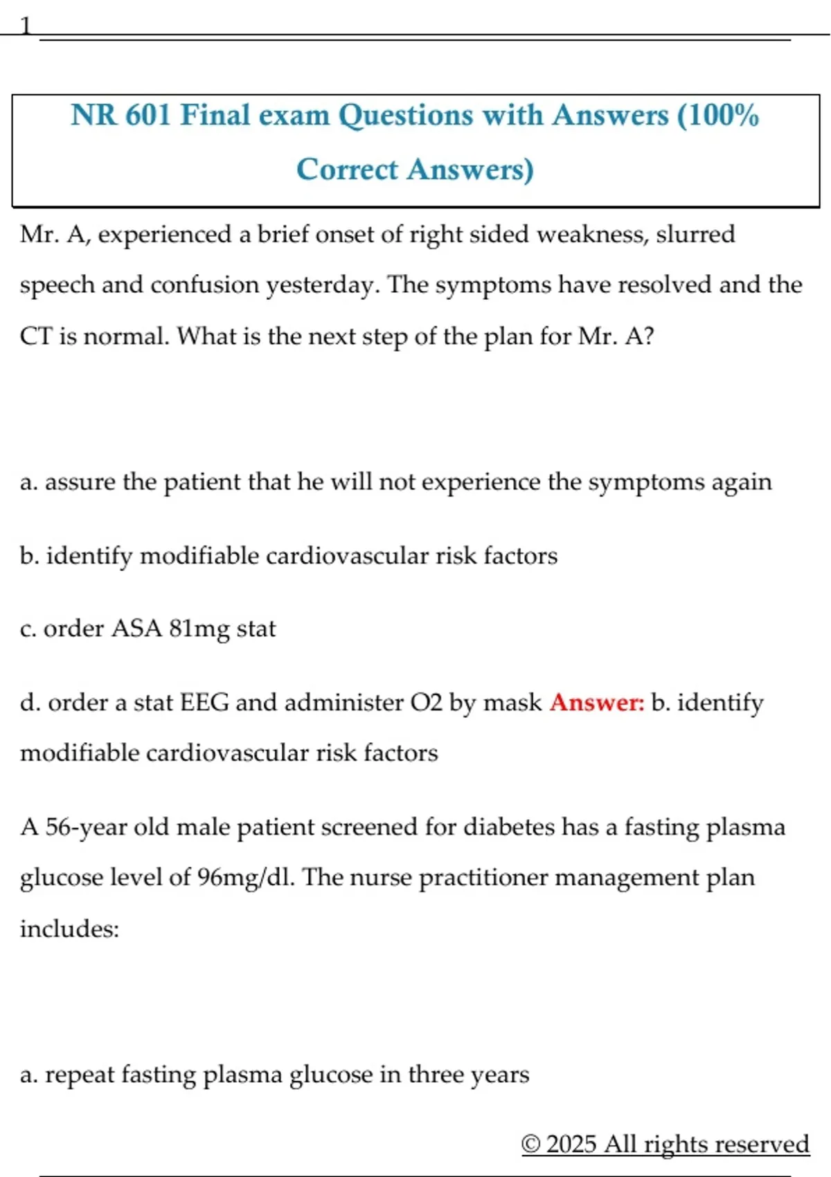 NR 601 Final exam Questions with Answers (100% Correct Answers) - NR ...
